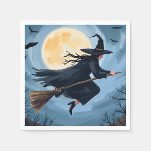 Heks op een Bezemsteel Happy Halloween Schilderi Servet