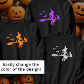 Heks op een bezemsteel met kat en vleermuizen Hall Trui