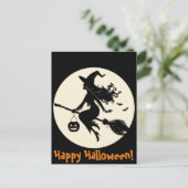 Heks op een Broomstick Halloween Briefkaart (Staand voorkant)