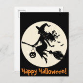 Heks op een Broomstick Halloween Briefkaart (Voorkant / Achterkant)