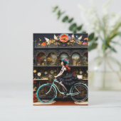 Heks op een fiets briefkaart (Staand voorkant)