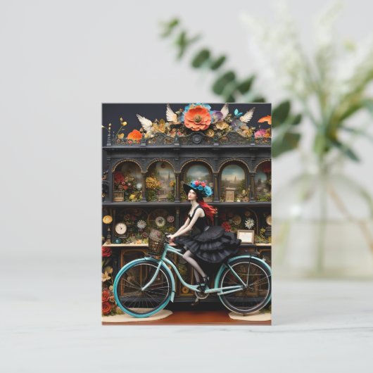 Heks op een fiets briefkaart (Staand voorkant)