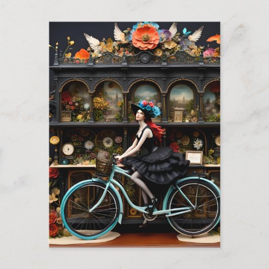 Heks op een fiets briefkaart (Voorkant)