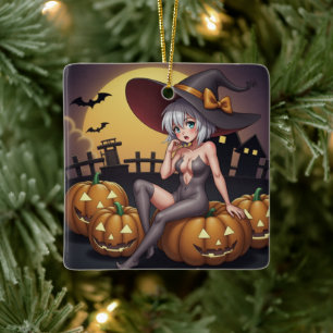 Heks op Jack-O-Lantern Halloween boerderij Keramisch Ornament