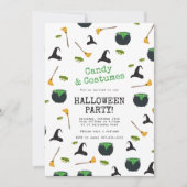 Heks Pet bezem caldron groen Halloween feest Kaart (Voorkant)