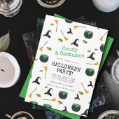 Heks Pet bezem caldron groen Halloween feest Kaart