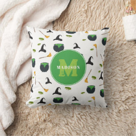 Heks Pet bezem Caldron Halloween Monogram Kussen