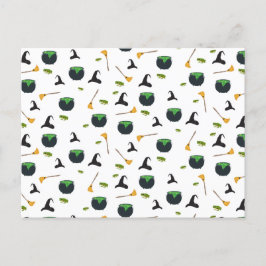 Heks Pet bezem caldron halloween patroon Feestdagenkaart