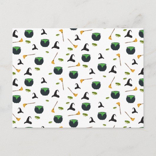 Heks Pet bezem caldron halloween patroon Feestdagenkaart (Voorkant)