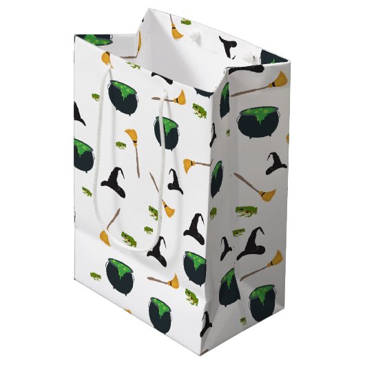Heks Pet bezem caldron halloween patroon Medium Cadeauzakje (Voorkant Gekanteld)