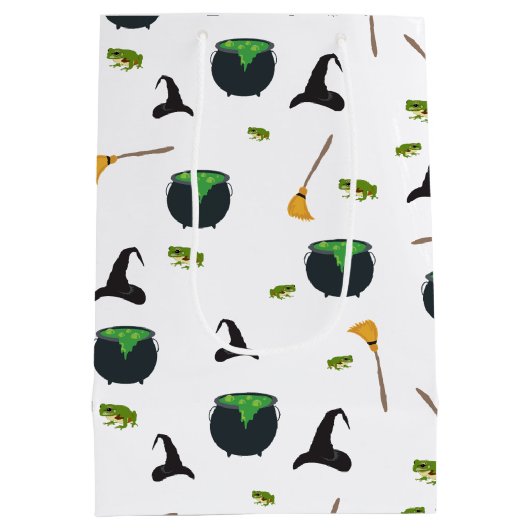 Heks Pet bezem caldron halloween patroon Medium Cadeauzakje (Achterkant)