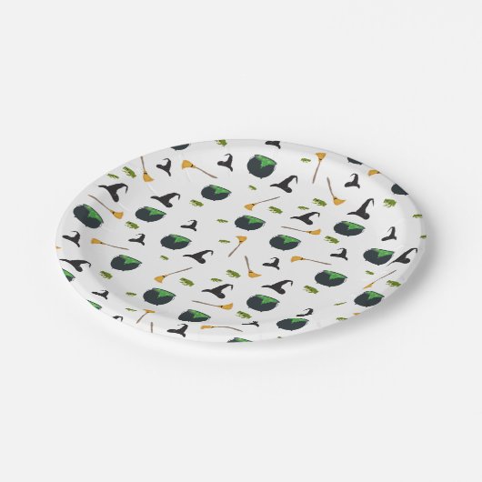 Heks Pet bezem caldron halloween patroon Papieren Bordje (Gekanteld)