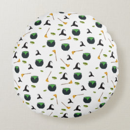 Heks Pet bezem caldron halloween patroon Rond Kussen