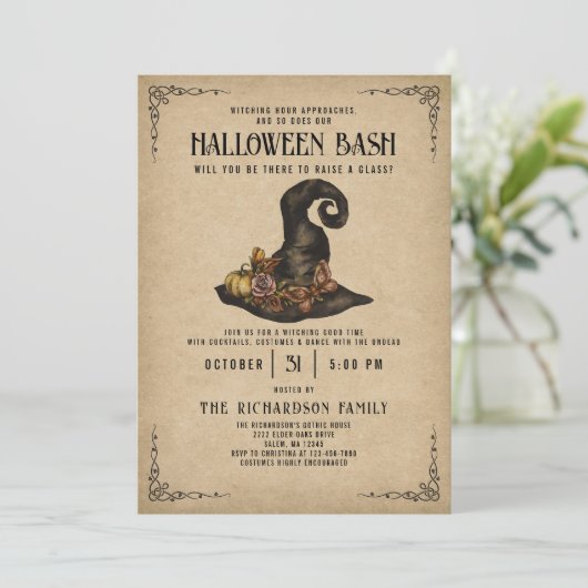  heks Pet Elegant Volwassen Halloween Party Kaart (Staand voorkant)