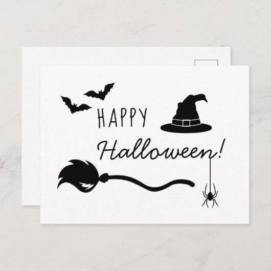 Heks Pet en bezem met spin en vleermuizen Hallowee Briefkaart (Voorkant / Achterkant)