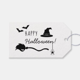 Heks Pet en bezem met spin en vleermuizen Hallowee Cadeaulabel