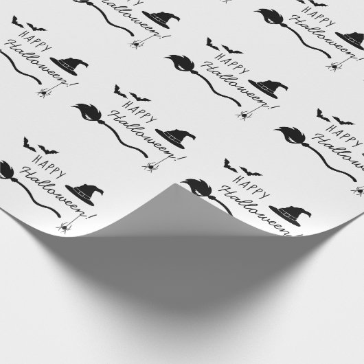 Heks Pet en bezem met spin en vleermuizen Hallowee Cadeaupapier (Hoek)