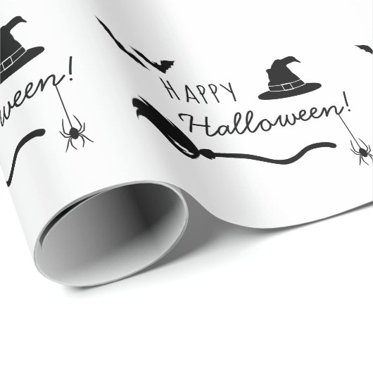 Heks Pet en bezem met spin en vleermuizen Hallowee Cadeaupapier (Rol Hoek)