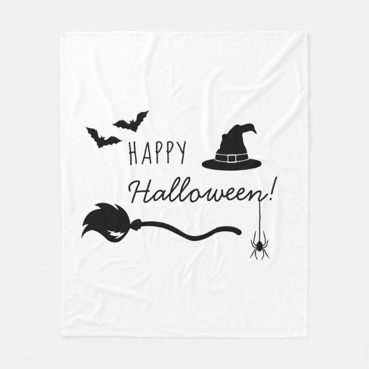 Heks Pet en bezem met spin en vleermuizen Hallowee Fleece Deken (Voorkant)