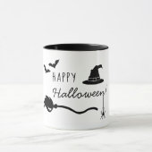 Heks Pet en bezem met spin en vleermuizen Hallowee Mok (Midden)
