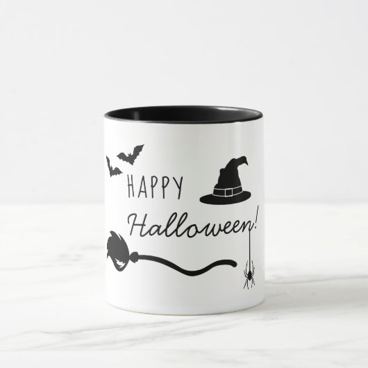 Heks Pet en bezem met spin en vleermuizen Hallowee Mok (Midden)