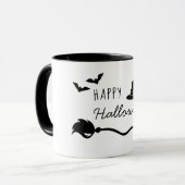 Heks Pet en bezem met spin en vleermuizen Hallowee Mok (Voorkant links)