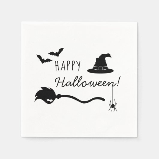 Heks Pet en bezem met spin en vleermuizen Hallowee Servet (Voorkant)
