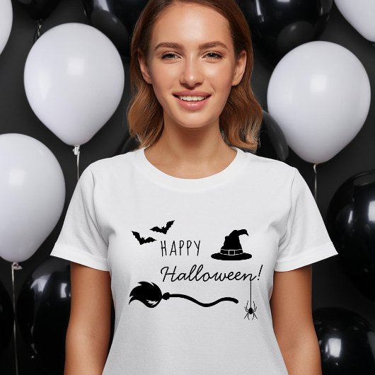 Heks Pet en bezem met spin en vleermuizen Hallowee T-shirt