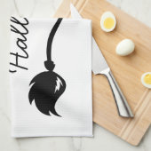 Heks Pet en bezem met spin en vleermuizen Hallowee Theedoek (Quarter Fold)