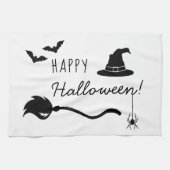 Heks Pet en bezem met spin en vleermuizen Hallowee Theedoek (Horizontaal)