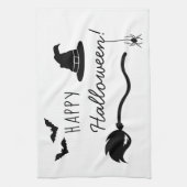 Heks Pet en bezem met spin en vleermuizen Hallowee Theedoek (Verticaal)