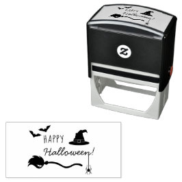 Heks Pet en bezem met spin en vleermuizen Hallowee Zelfinktende Stempel