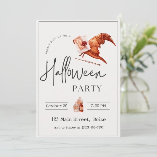 Heks Pet Herfst Halloween Party Kaart (Staand voorkant)