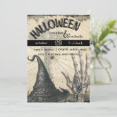 Heks Pet | Skelet Hand | Spinnenweb Halloween Kaart (Staand voorkant)