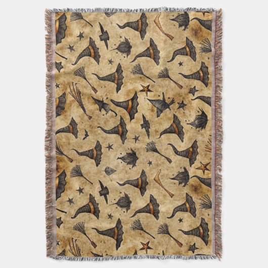 heks Petten & bezemstelen Halloween Pattern Deken (Voorkant Verticaal)