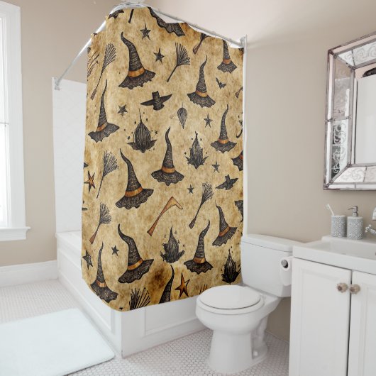  heks Petten & bezemstelen Halloween Pattern Douchegordijn (In situ)