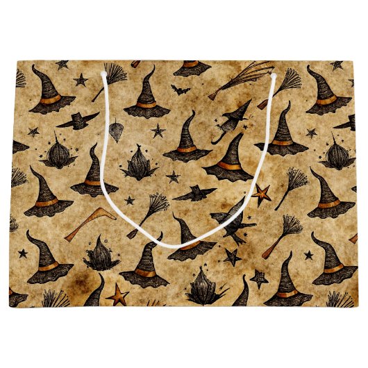  heks Petten & bezemstelen Halloween Pattern Groot Cadeauzakje (Voorkant)