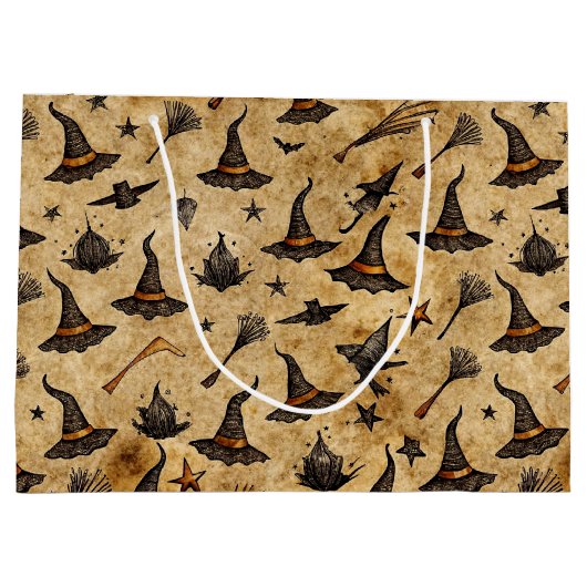 heks Petten & bezemstelen Halloween Pattern Groot Cadeauzakje (Achterkant)