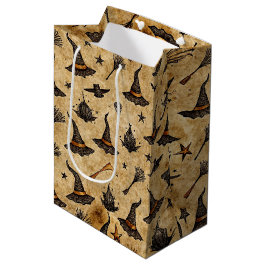 heks Petten & bezemstelen Halloween Pattern Medium Cadeauzakje