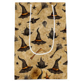 heks Petten & bezemstelen Halloween Pattern Medium Cadeauzakje (Achterkant)