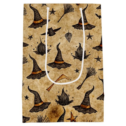 heks Petten & bezemstelen Halloween Pattern Medium Cadeauzakje (Achterkant)
