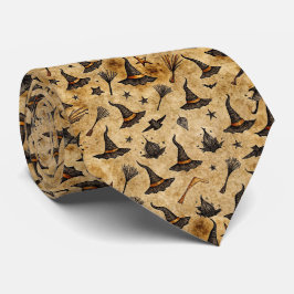 heks Petten & bezemstelen Halloween Pattern Stropdas