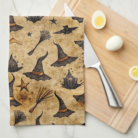  heks Petten & bezemstelen Halloween Pattern Theedoek (Quarter Fold)