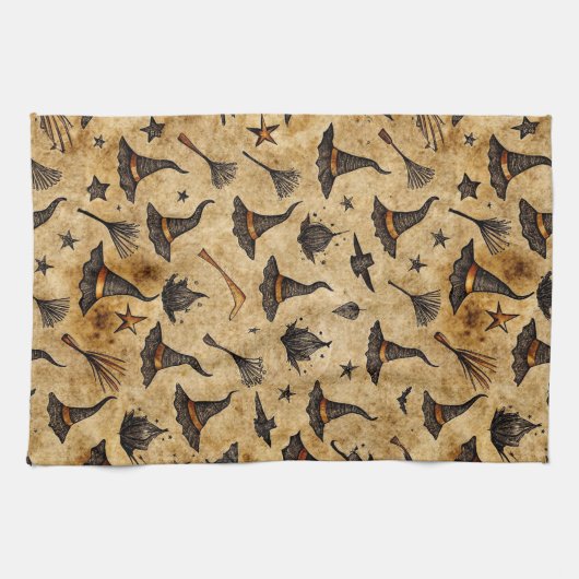  heks Petten & bezemstelen Halloween Pattern Theedoek (Horizontaal)