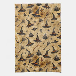 heks Petten & bezemstelen Halloween Pattern Theedoek