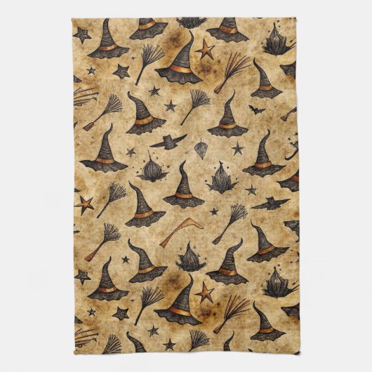  heks Petten & bezemstelen Halloween Pattern Theedoek (Verticaal)