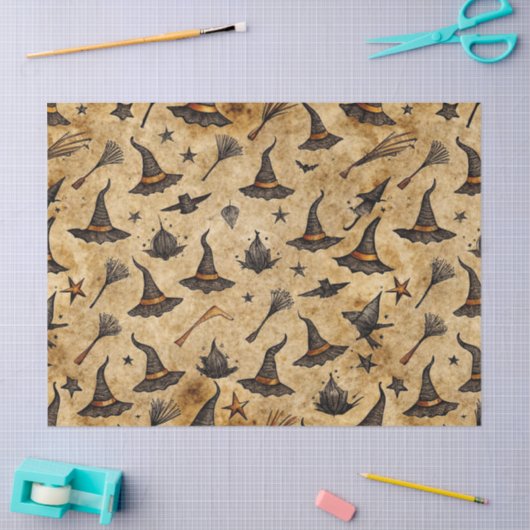  heks Petten & bezemstelen Halloween Pattern Tissuepapier (Craft)