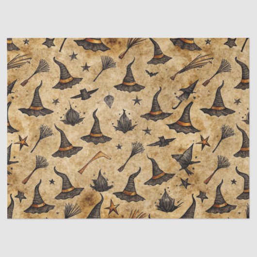  heks Petten & bezemstelen Halloween Pattern Tissuepapier (Voorkant)