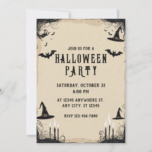 Heks Petten Halloween Party Kaart (Voorkant)
