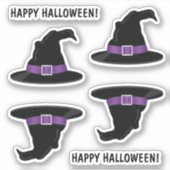 Heks Petten met Paarse details Happy Halloween Sticker (Voorkant)